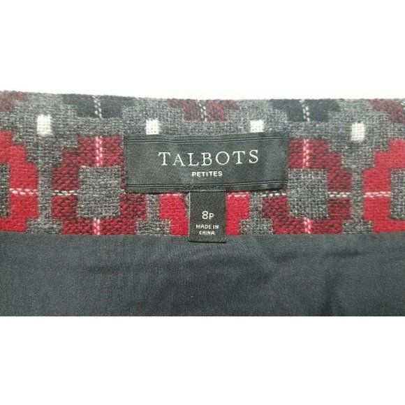 Talbots Petites Sz. 8P Wool Blend Grey/Black/Red Short Skirt W/ Side Zipper - Picture 2 of 7